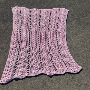 Vintage Handmade Pink Crochet Baby Blanket 35x46
